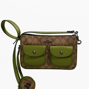 Coach Green and Brown Crossbody Bag with Signature Style